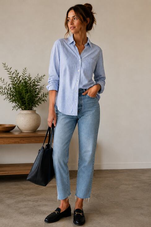 Anine Bing Tops - Anine Bing | Blue White Pinstripe Cotton Poplin Button-Up Shirt XS